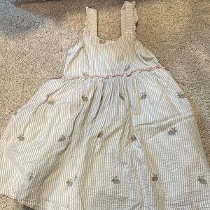 Pink chicken girls embroidered Easter bunny seersucker Dress